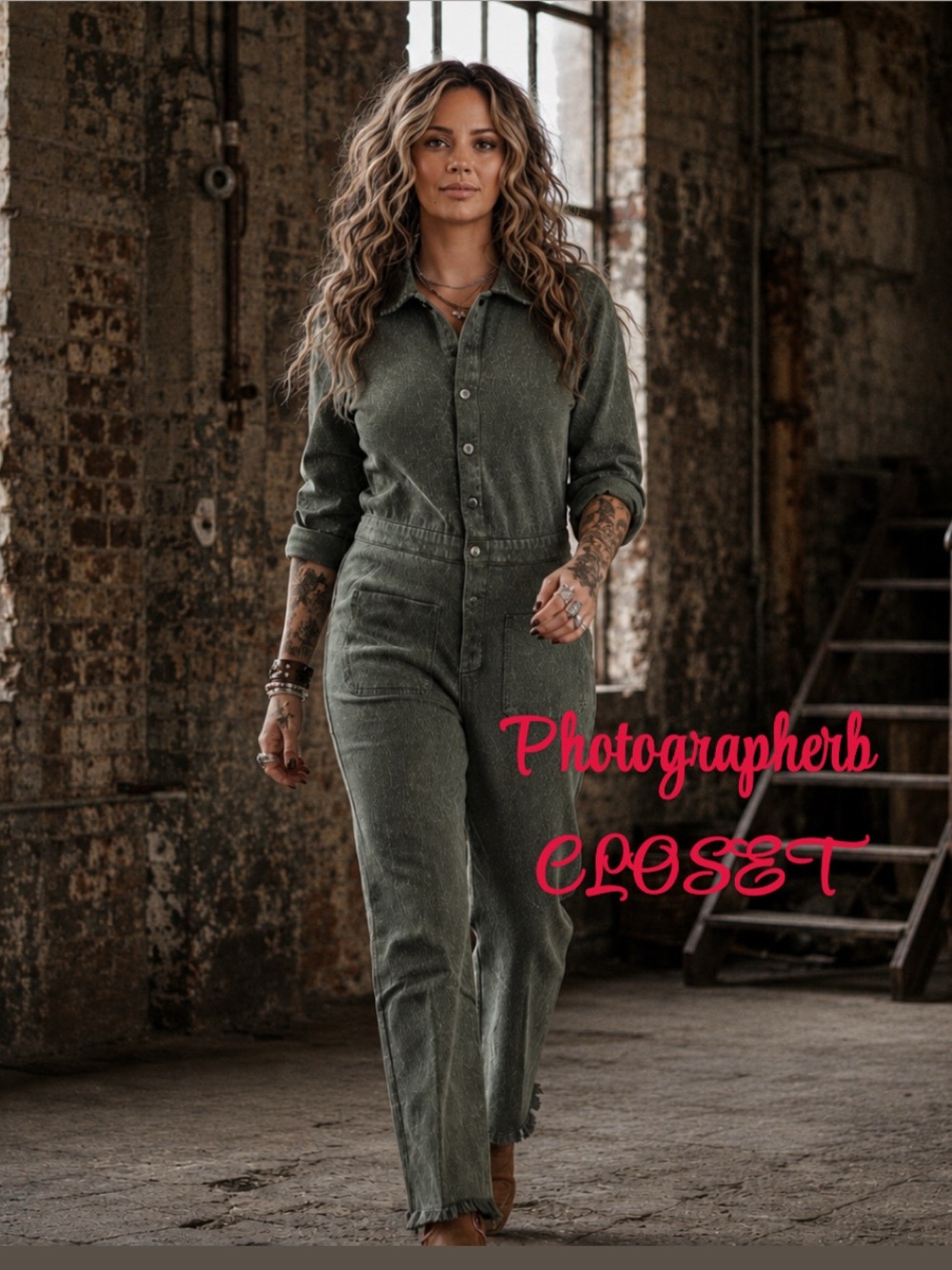 Stonewash Button-Down Wide Leg Distressed Jumpsuit nwt umgee medium